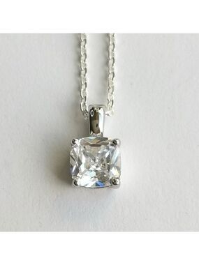 CZ Diamond Princess Cut Pendant Necklace